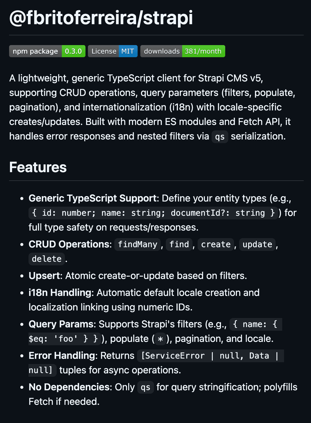 Introducing @fbritoferreira/strapi: A Lightweight TypeScript Client for Strapi CMS v5
